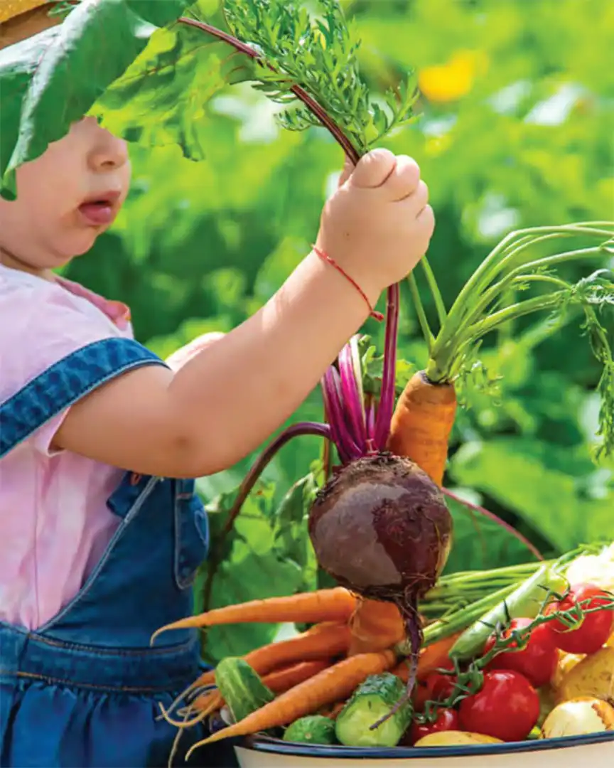 Child holding fresh veggies
